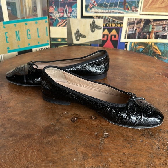 Authentic Patent Leather Black Chanel Ballet Flats Size 38 - Picture 7 of 12